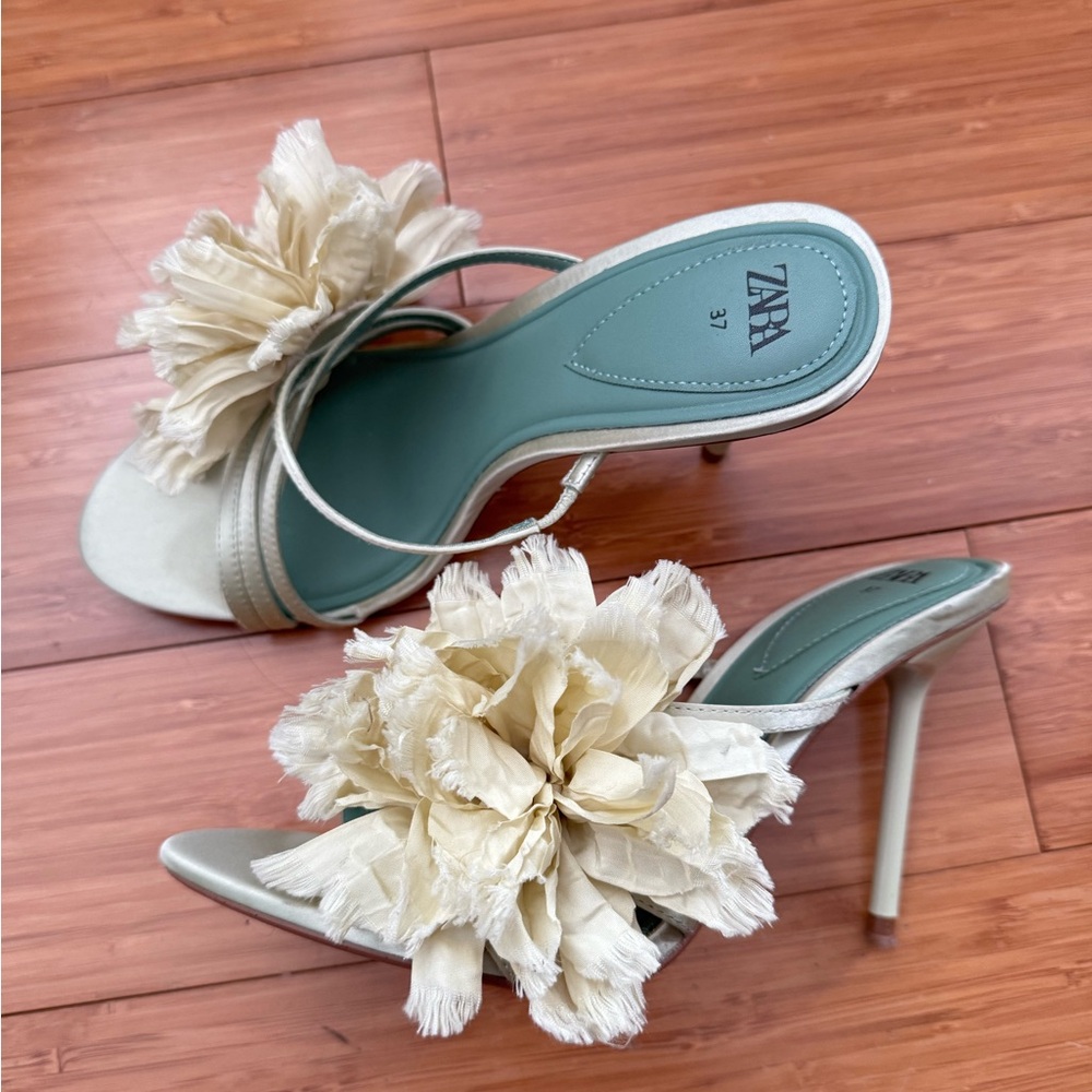 Zara Cream Floral Heeled Sandals